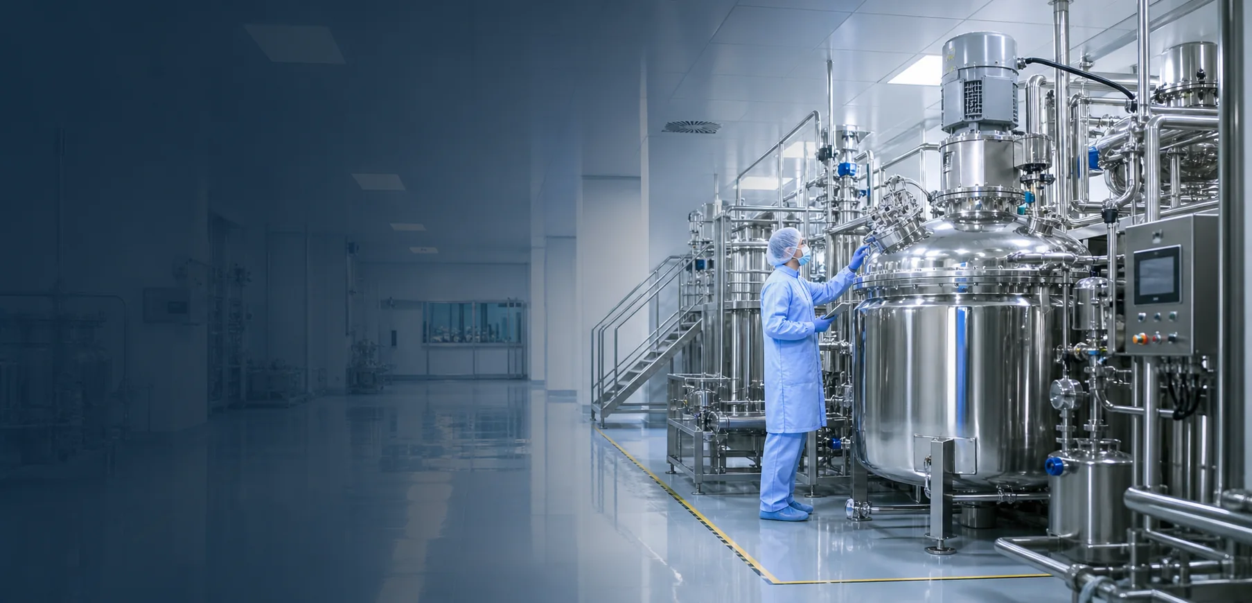 Sterile API production block with stainless-steel process equipment