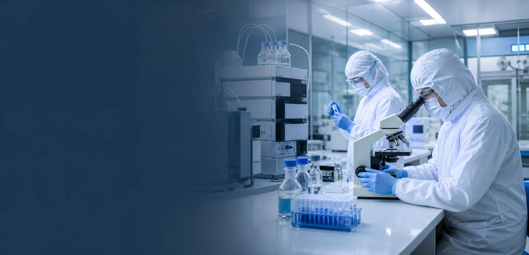 Pharmaceutical scientists performing quality control analysis